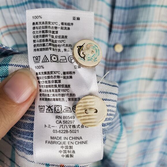 Tommy Bahama Paradigm Blue Plaid Linen Button Short Sleeve Shirt Size Large - Picture 7 of 9